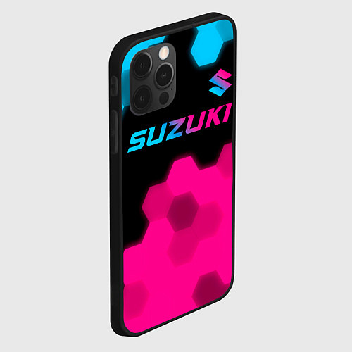 Чехол iPhone 12 Pro Suzuki - neon gradient: символ сверху / 3D-Черный – фото 2