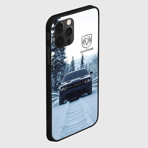 Чехол iPhone 12 Pro Dodge in winter forest / 3D-Черный – фото 2