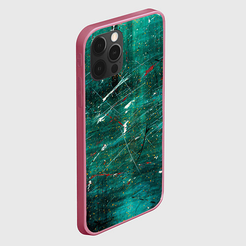 Чехол iPhone 12 Pro Светло-зелёный туман, краски и царапины / 3D-Малиновый – фото 2