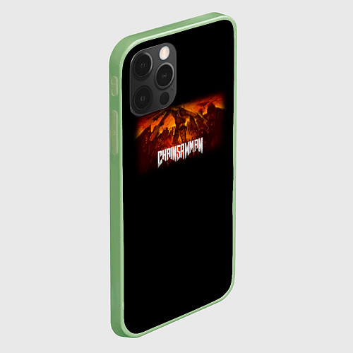 Чехол iPhone 12 Pro Человек-бензопила арт в стиле doom / 3D-Салатовый – фото 2