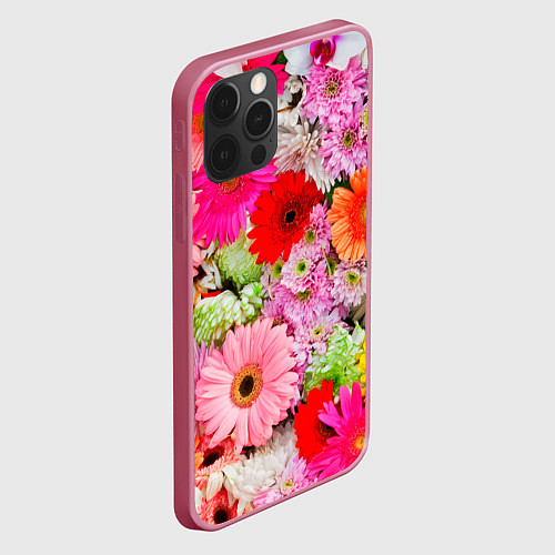 Чехол iPhone 12 Pro Colorful chrysanthemums / 3D-Малиновый – фото 2