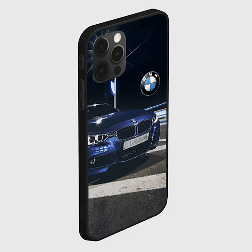 Чехол iPhone 12 Pro BMW на ночной трассе / 3D-Черный – фото 2