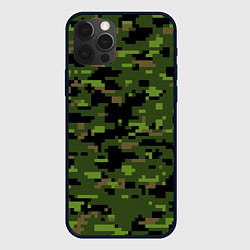 Чехол для iPhone 12 Pro Камуфляж лесной пиксель, цвет: 3D-черный