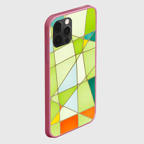 Чехол iPhone 12 Pro Абстрактный салатовый стеклянный паттерн / 3D-Малиновый – фото 2