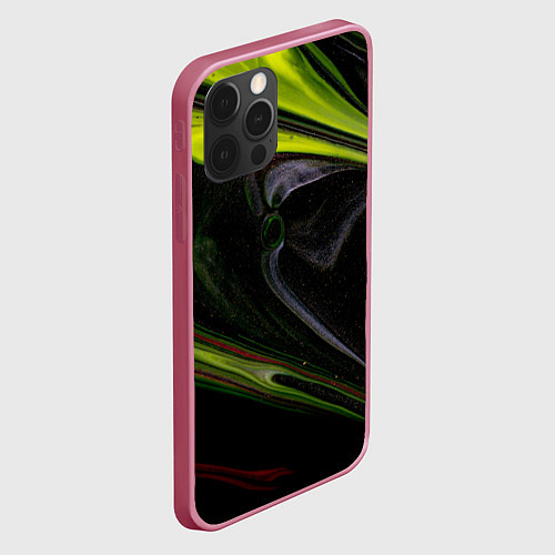 Чехол iPhone 12 Pro Зелёный песок в темноте / 3D-Малиновый – фото 2