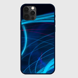 Чехол для iPhone 12 Pro Синие абстрактные линии в темноте, цвет: 3D-черный