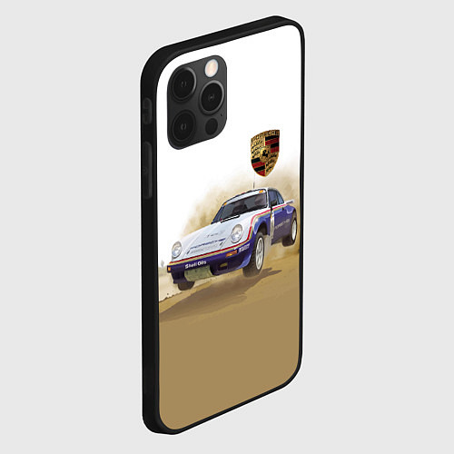 Чехол iPhone 12 Pro Porsche - гонки в пустыне / 3D-Черный – фото 2