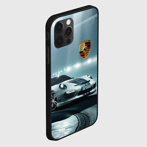 Чехол iPhone 12 Pro Porsche - racing route - motorsport / 3D-Черный – фото 2