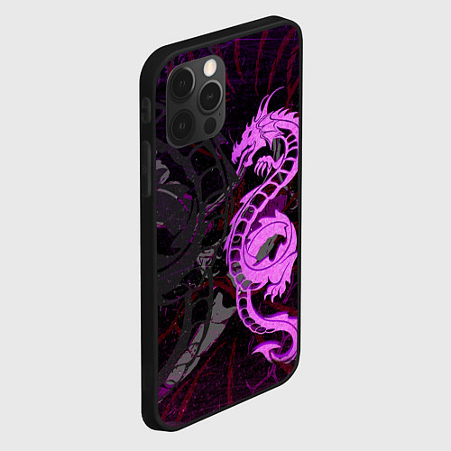 Чехол iPhone 12 Pro Неоновый дракон purple dragon / 3D-Черный – фото 2