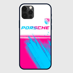 Чехол для iPhone 12 Pro Porsche neon gradient style: символ сверху, цвет: 3D-черный