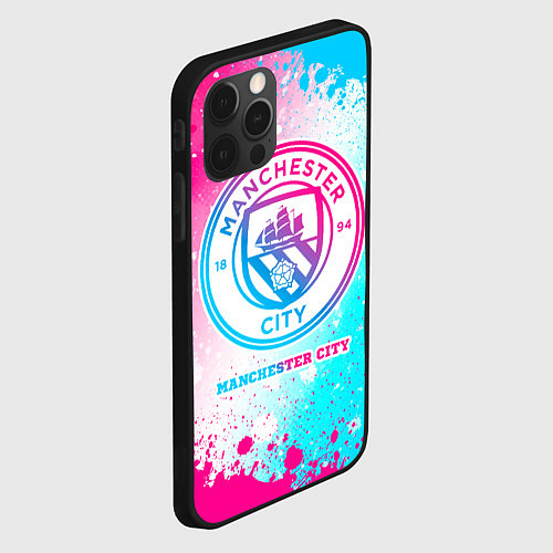 Чехол iPhone 12 Pro Manchester City neon gradient style / 3D-Черный – фото 2