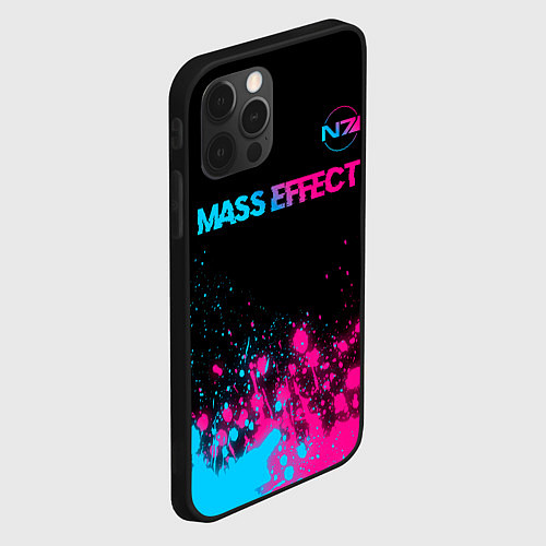 Чехол iPhone 12 Pro Mass Effect - neon gradient: символ сверху / 3D-Черный – фото 2