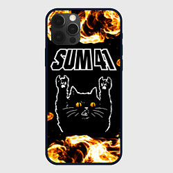 Чехол для iPhone 12 Pro Sum41 рок кот и огонь, цвет: 3D-черный