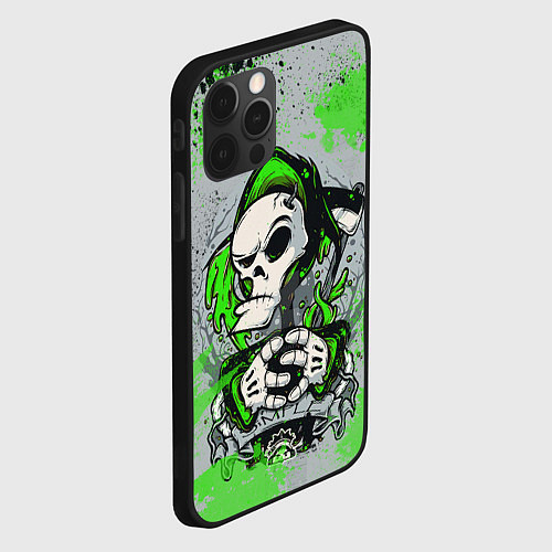 Чехол iPhone 12 Pro Slipknot скелет green / 3D-Черный – фото 2