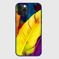 Чехол для iPhone 12 Pro Разноцветные перья птиц, цвет: 3D-тёмно-синий