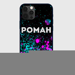 Чехол для iPhone 12 Pro Роман и неоновый герб России: символ сверху, цвет: 3D-черный