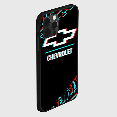 Чехол iPhone 12 Pro Значок Chevrolet в стиле glitch на темном фоне / 3D-Черный – фото 2