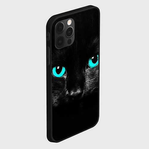 Чехол iPhone 12 Pro Чёрный кот с бирюзовыми глазами / 3D-Черный – фото 2