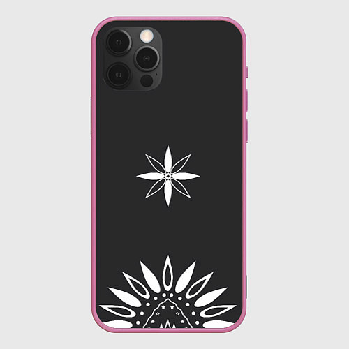 Чехол iPhone 12 Pro Черно-белый узор звезда / 3D-Малиновый – фото 1