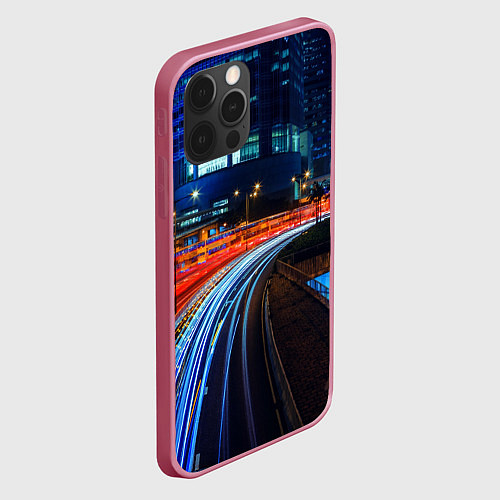 Чехол iPhone 12 Pro Ночной мегаполис night city / 3D-Малиновый – фото 2