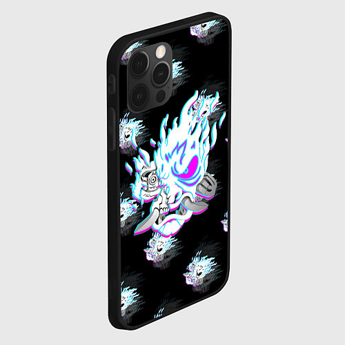 Чехол iPhone 12 Pro Cyberpunk 2077 neon samurai glitch art colors / 3D-Черный – фото 2