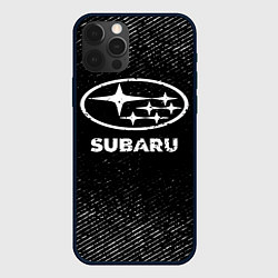 Чехол для iPhone 12 Pro Subaru с потертостями на темном фоне, цвет: 3D-черный
