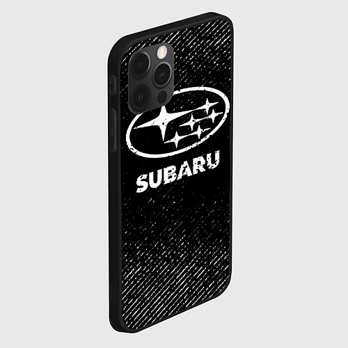 Чехол iPhone 12 Pro Subaru с потертостями на темном фоне / 3D-Черный – фото 2