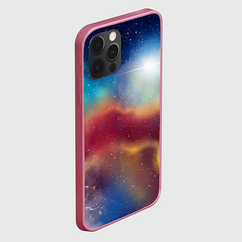 Чехол iPhone 12 Pro Многогранное космическое пространство - яркая звез / 3D-Малиновый – фото 2