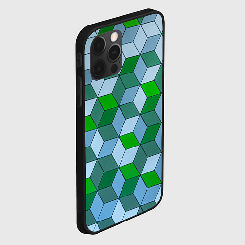 Чехол iPhone 12 Pro Зелёные и серые абстрактные кубы с оптической иллю / 3D-Черный – фото 2