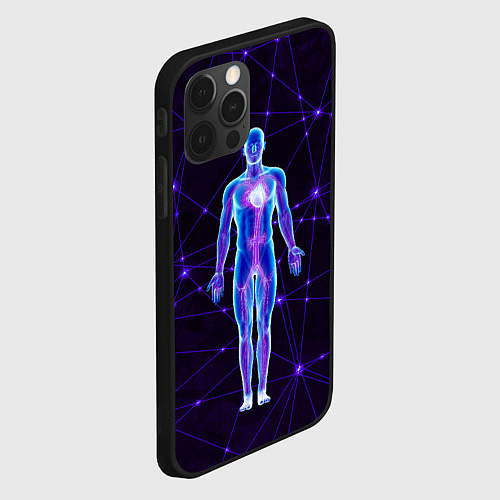 Чехол iPhone 12 Pro Неоновый человек в нейросети / 3D-Черный – фото 2