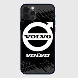 Чехол для iPhone 12 Pro Volvo speed на темном фоне со следами шин, цвет: 3D-черный
