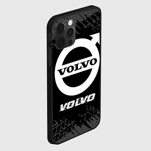 Чехол iPhone 12 Pro Volvo speed на темном фоне со следами шин / 3D-Черный – фото 2