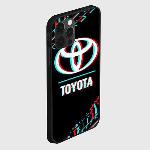 Чехол iPhone 12 Pro Значок Toyota в стиле glitch на темном фоне / 3D-Черный – фото 2