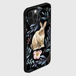 Чехол для iPhone 12 Pro Новогодний кролик - Веточки и цветочки, цвет: 3D-черный — фото 2