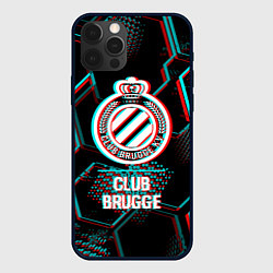 Чехол для iPhone 12 Pro Club Brugge FC в стиле glitch на темном фоне, цвет: 3D-черный