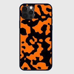 Чехол для iPhone 12 Pro Чёрные абстрактные пятна на оранжевом фоне, цвет: 3D-черный