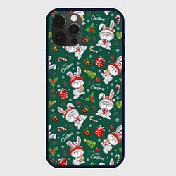 Чехол для iPhone 12 Pro Merry Christmas Rabbit 2023, цвет: 3D-черный