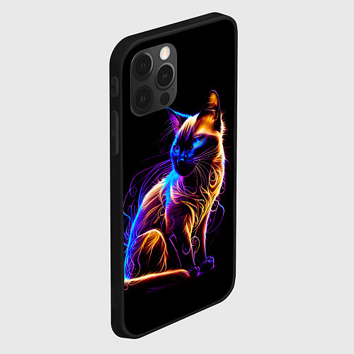 Чехол iPhone 12 Pro Неоновый сиамский котёнок / 3D-Черный – фото 2