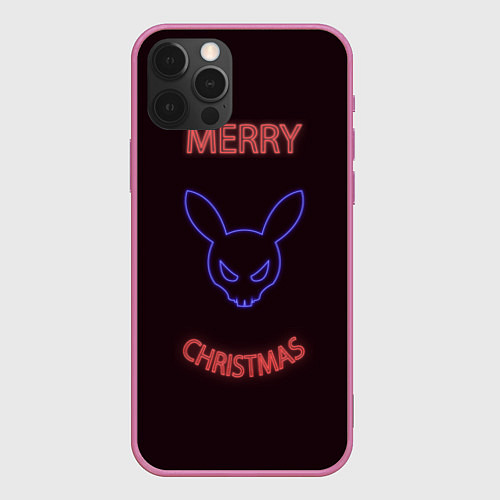 Чехол iPhone 12 Pro Neon christmas bunny / 3D-Малиновый – фото 1