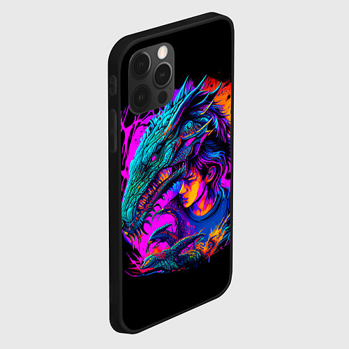 Чехол iPhone 12 Pro Дракон и девушка - поп арт / 3D-Черный – фото 2