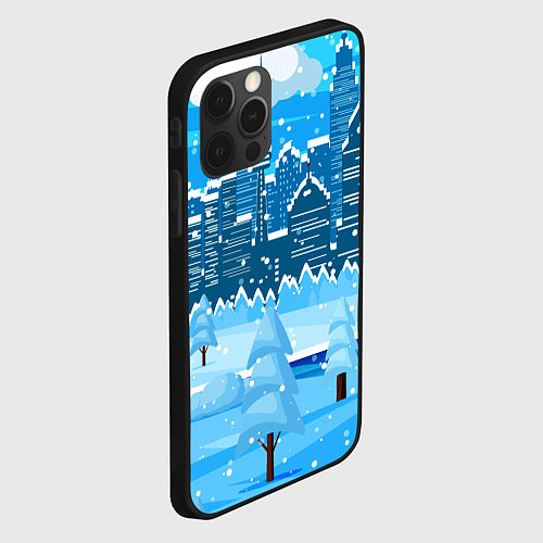 Чехол iPhone 12 Pro Снежный город / 3D-Черный – фото 2