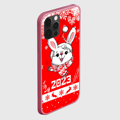 Чехол iPhone 12 Pro Праздничный кролик 2023 / 3D-Малиновый – фото 2
