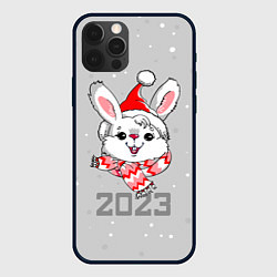 Чехол для iPhone 12 Pro Белый кролик в шарфе 2023, цвет: 3D-черный