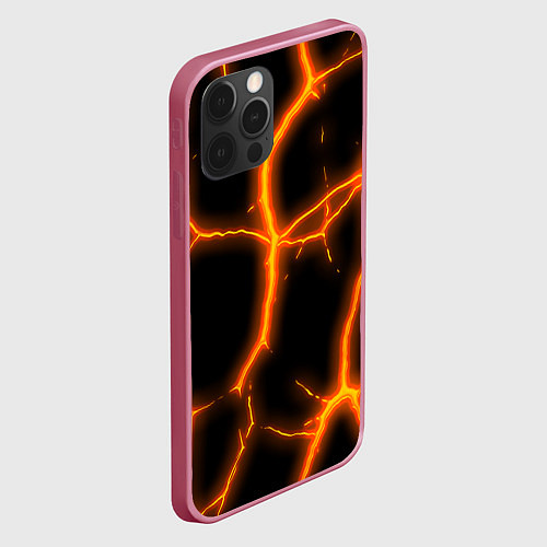 Чехол iPhone 12 Pro Оранжевые неоновые трещины / 3D-Малиновый – фото 2
