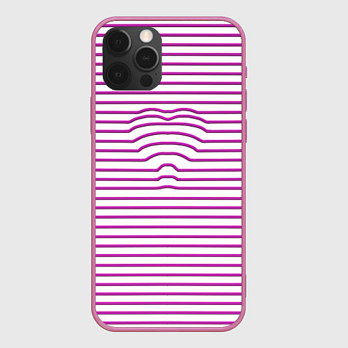 Чехол iPhone 12 Pro Полосатый паттерн бело-розового цвета / 3D-Малиновый – фото 1