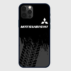 Чехол iPhone 12 Pro Mitsubishi speed на темном фоне со следами шин: си