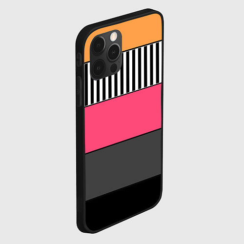 Чехол iPhone 12 Pro Полосатый узор желтые розовые черные полосы / 3D-Черный – фото 2