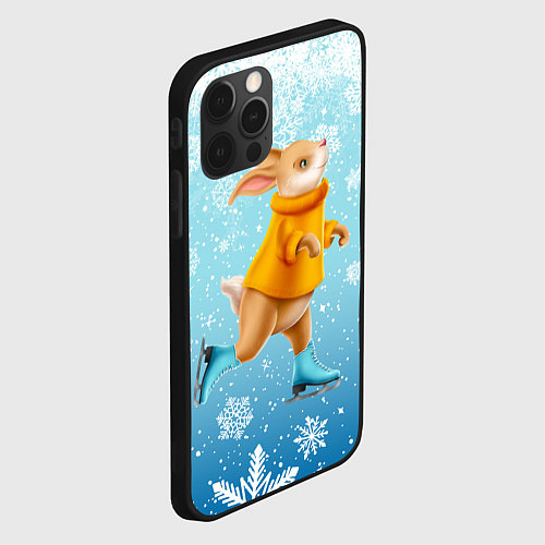 Чехол iPhone 12 Pro Кролик на коньках в снегопад / 3D-Черный – фото 2