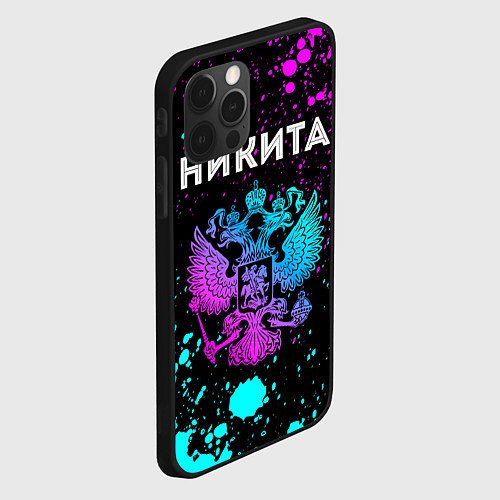 Чехол iPhone 12 Pro Никита и неоновый герб России / 3D-Черный – фото 2