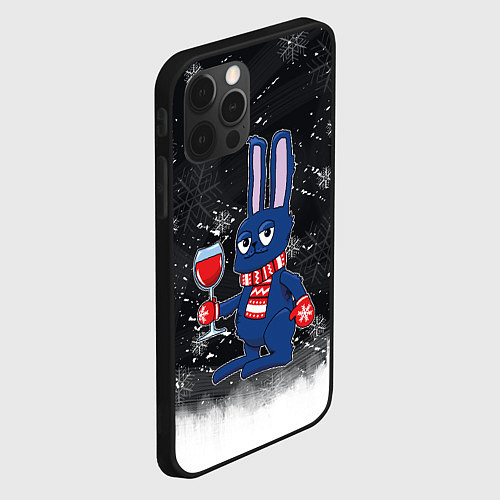 Чехол iPhone 12 Pro Новогодний кролик с бокалом / 3D-Черный – фото 2
